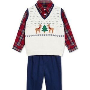 TFW Baby Boys 3-Pc. Holiday Sweater Vest, Plaid Shirt & Pants Set